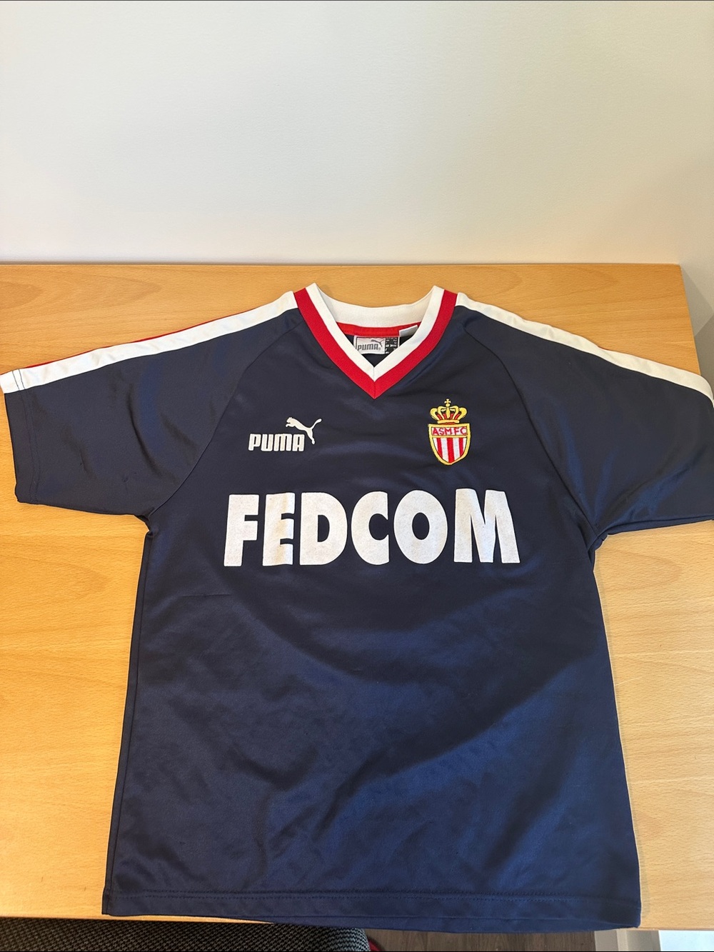 Puma Kids Navy Blue Soccer Jersey with Red & White Trim